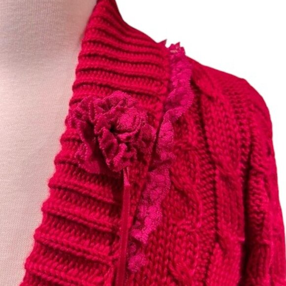 Betsey Johnson BLACK LABEL VIntage Y2K Red Rose Pink Sweater Duster Coat Dress - Picture 6 of 10